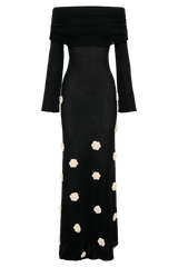 Kiki Off Shoulder Knit Rose Maxi Dress - Black/White