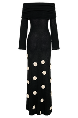 Kiki Off Shoulder Knit Rose Maxi Dress - Black/White
