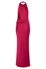 Rinna Satin Halter Maxi Dress - Pink Cherry