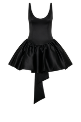 Felicia Satin Mini Dress With Bow - Black