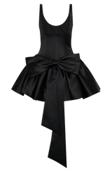 Felicia Satin Mini Dress With Bow - Black