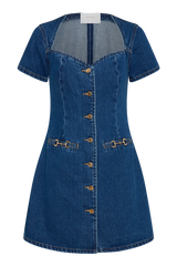Monica Sweetheart Denim Mini Dress - Dark Blue