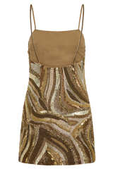 Eloise Hand Beaded Mini Dress - Gold Swirl Print