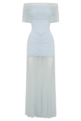 Caspian Slinky And Mesh Off Shoulder Maxi Dress - Pale Blue