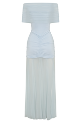 Caspian Slinky And Mesh Off Shoulder Maxi Dress - Pale Blue