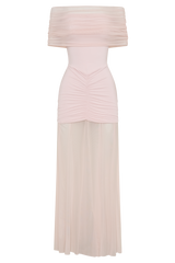 Caspian Slinky And Mesh Off Shoulder Maxi Dress - Pale Pink