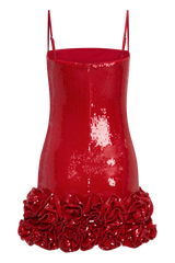 Faye Sequin Flower Mini Dress - Ruby