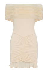 Caspian Slinky And Mesh Off Shoulder Mini Dress - Ivory