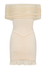 Caspian Slinky And Mesh Off Shoulder Mini Dress - Ivory