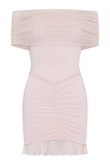 Caspian Slinky And Mesh Off Shoulder Mini Dress - Pale Pink