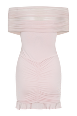 Caspian Slinky And Mesh Off Shoulder Mini Dress - Pale Pink