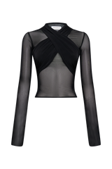 Tania Slinky And Mesh Long Sleeve Top - Black