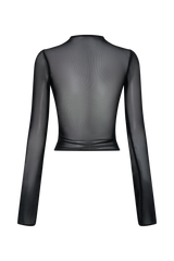 Tania Slinky And Mesh Long Sleeve Top - Black