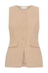 Camilla Boucle Sleeveless Vest - Light Taupe