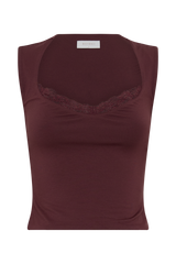 Tatianna Lace Trim Modal Top - Mahogany