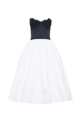 Elyssa Embroidered Contrast Midi Dress - Black/White