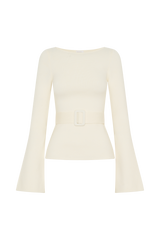 Justine Belted Knit Top - Ivory