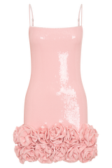 Faye Sequin Flower Mini Dress - Pale Pink
