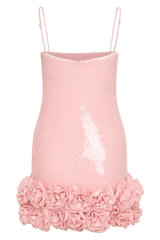 Faye Sequin Flower Mini Dress - Pale Pink
