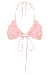 Aesha Floral Crochet Bikini Top - Pale Pink