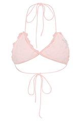 Aesha Floral Crochet Bikini Top - Pale Pink
