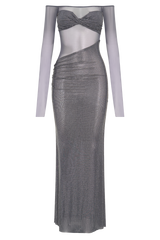 Nash Diamante Off Shoulder Maxi Dress - Gunmetal