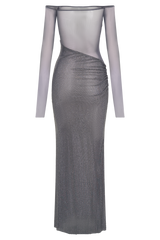 Nash Diamante Off Shoulder Maxi Dress - Gunmetal