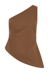 Dora Linen One Shoulder Top - Cacao Brown