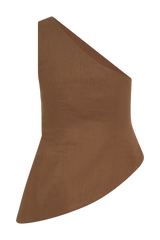 Dora Linen One Shoulder Top - Cacao Brown