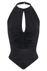 Linda Slinky Ruched Halter Top - Black