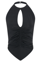 Linda Slinky Ruched Halter Top - Black