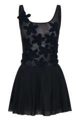 Melanie Mesh Mini Dress With Flowers - Black