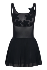 Melanie Mesh Mini Dress With Flowers - Black