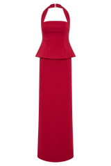 Bertie Peplum Halter Maxi Dress - Ruby