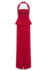 Bertie Peplum Halter Maxi Dress - Ruby