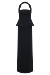 Bertie Peplum Halter Maxi Dress - Black