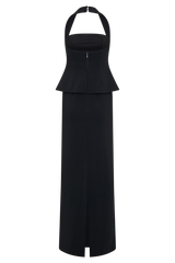 Bertie Peplum Halter Maxi Dress - Black