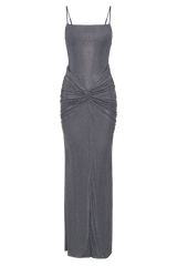 Roisin Diamante Satin Maxi Dress - Gunmetal