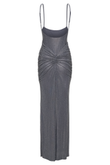 Roisin Diamante Satin Maxi Dress - Gunmetal