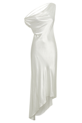 Yvette Slip Maxi Dress With Asymmetrical Hem - White