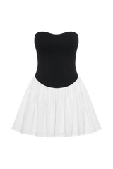 Hannah Knit And Linen Mini Dress - Black/White