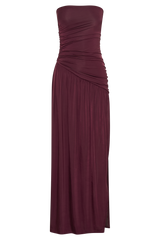 Bex Strapless Slinky Maxi Dress With Split - Burgundy