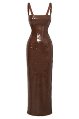 Adoria Sequin Cut Out Maxi Dress - Chocolate