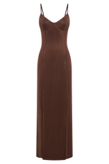 Jojo Jersey Split Maxi Dress With Diamante - Chocolate