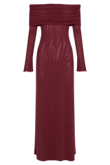 Josie Off Shoulder Mesh Maxi Dress - Wine