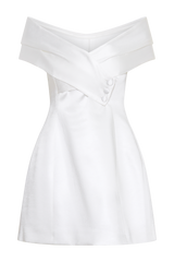 Evita Satin Off Shoulder Mini Dress - White