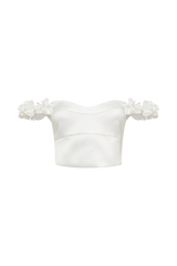 Karrie Cropped Satin Rose Bodice - White