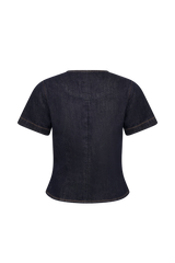Bethany Short Sleeve Buttoned Denim Top - Washed Indigo Blue