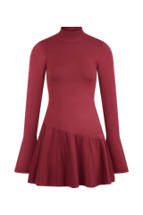 Blair Knit Mini Dress With Pleats - Merlot