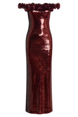 Carrie Sequin Rose Maxi Dress - Mahogany